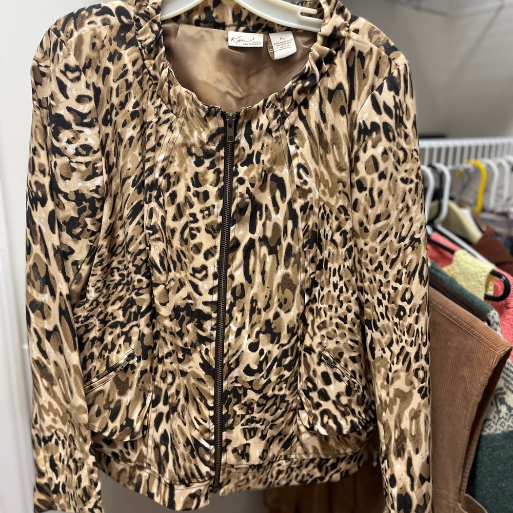 Kim Rogers Brown Bomber Jacket with Animal Print